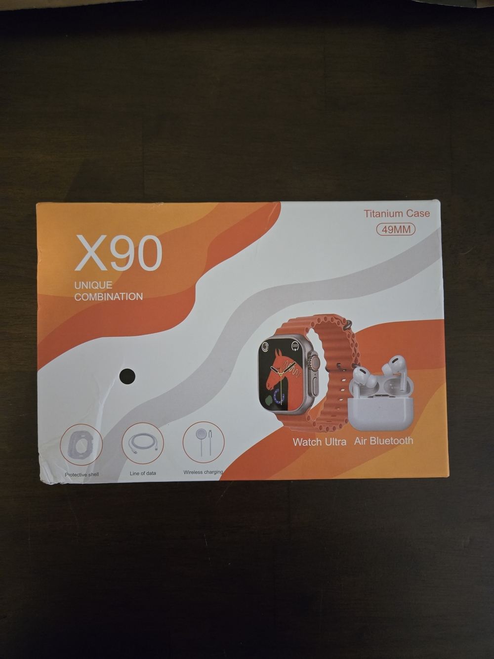 X90 Smartwatch - Black Band and Black Watch Face With Everything Pictured.